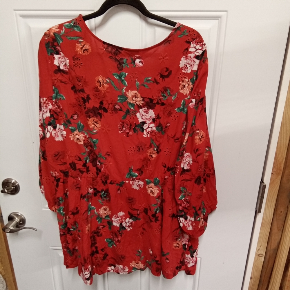 Torrid Eyelet Lace-Up Babydoll Top - Challis Floral Red Size‎ 1 - Picture 5 of 6